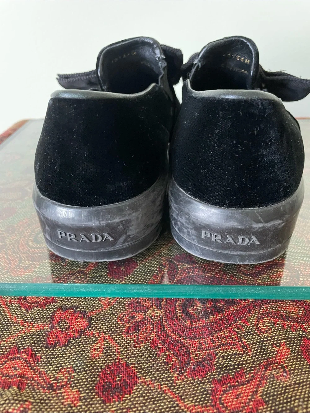 Prada Black Calzature Donna Slip-On Sneakers with Bow Detail